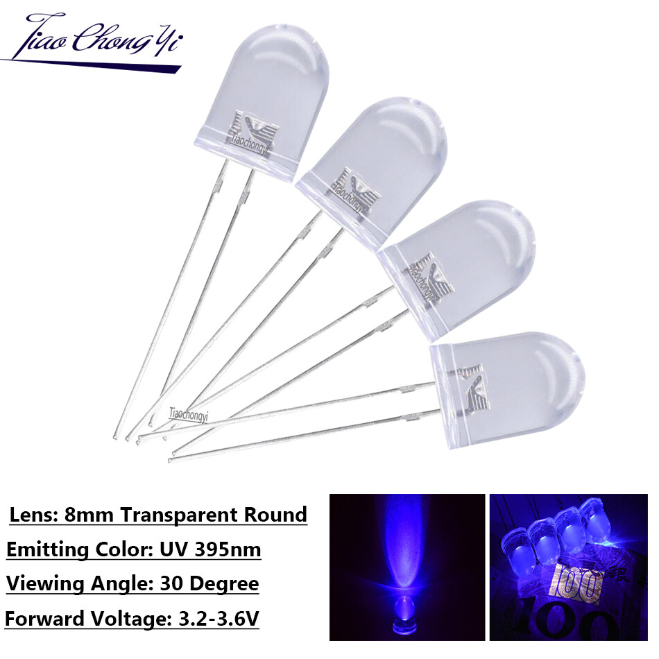 F8mm 395nm LED Purple Ultra Violet UV Diode Light Emitting Lamp Round 100PCS