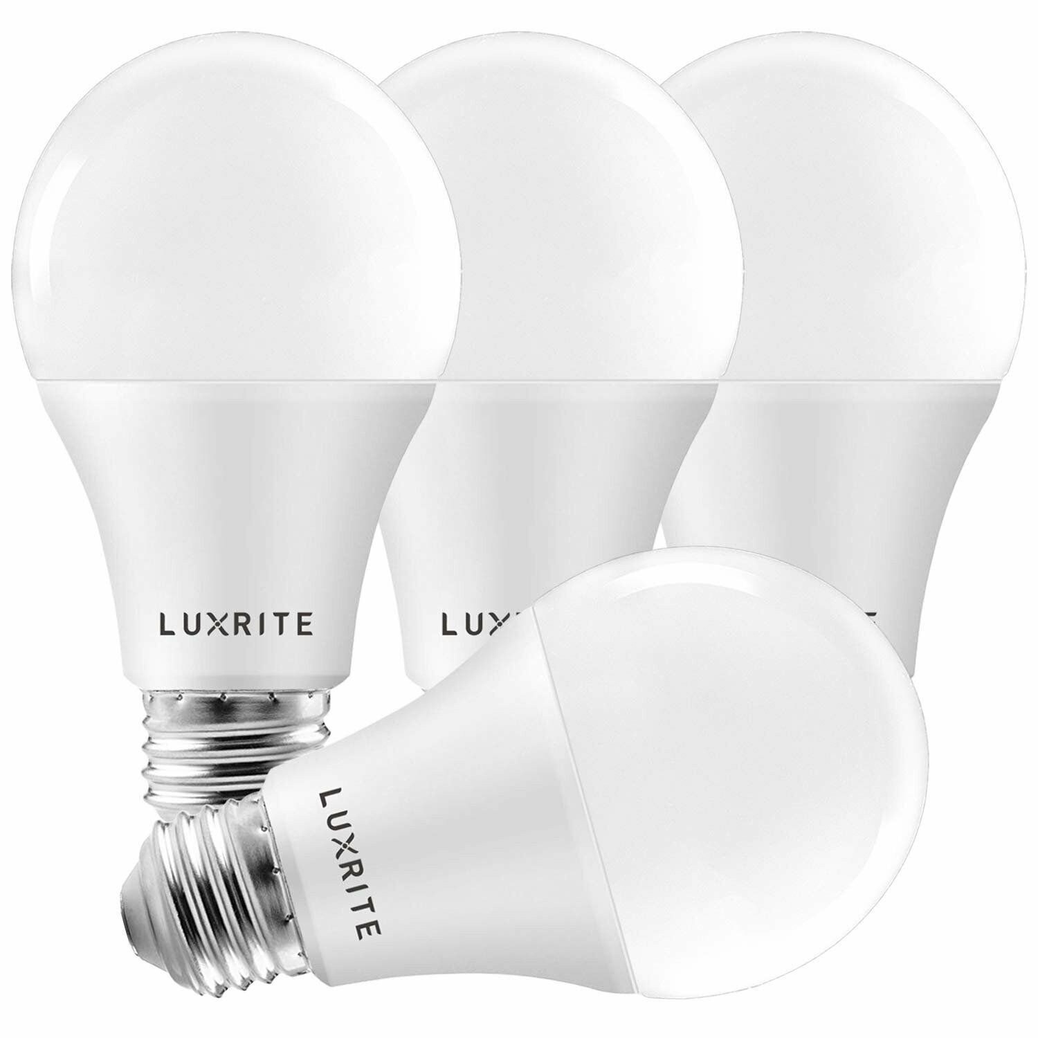 4x Luxrite A19 LED Bulb 100W Equivalent 2700K Enclosed Fixture Rated 1600lm E26