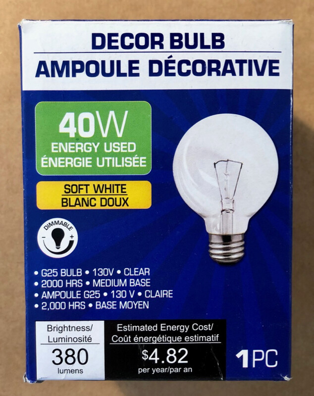 NEW Vanity Bulb 40W Soft White G25 Bulb 13V 2000 Hours Medium Base FREE SHIPPING