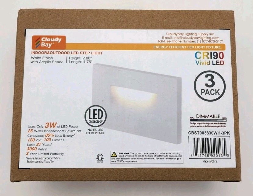CLOUDY BAY 120V Dimmable LED Indoor Outdoor Step Light 4.75&Prime; 3pack, White 3W