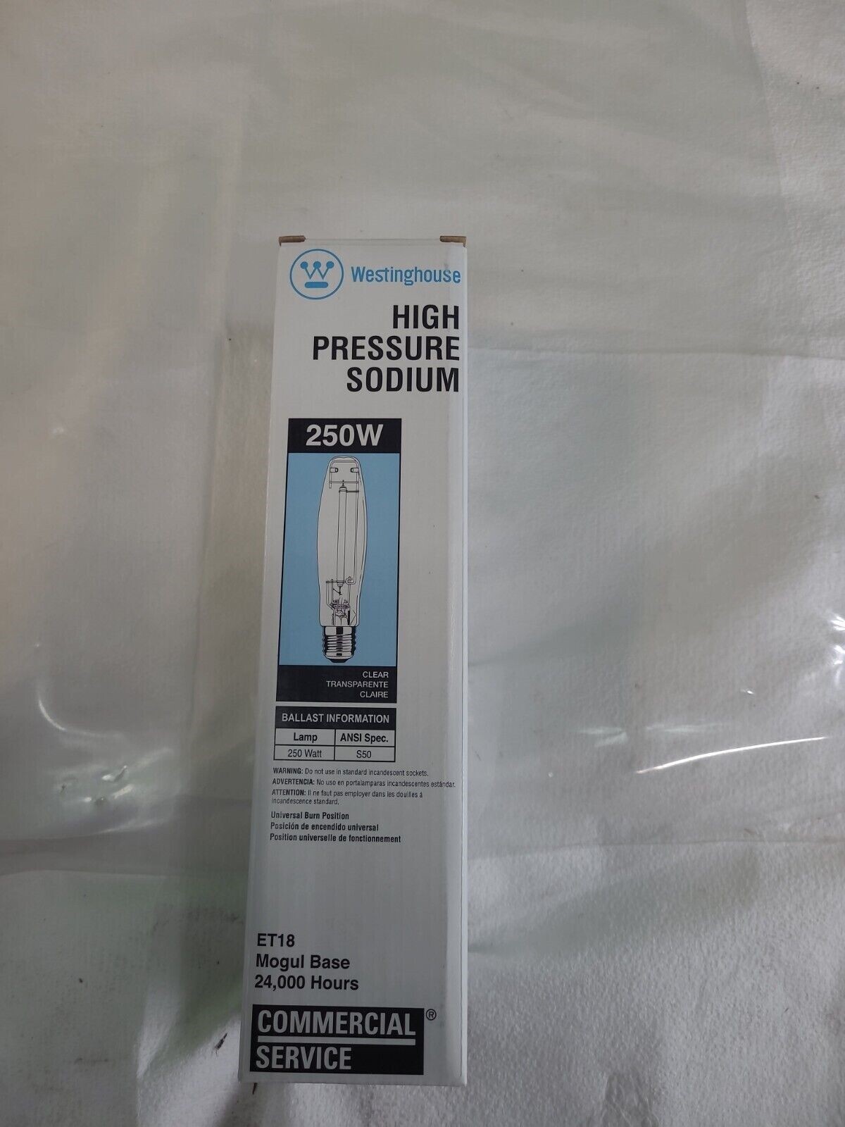 Westinghouse 37444-ET18–250w ED18 HID Bulb 28000L CLEAR HP Sodium-LOT OF 5