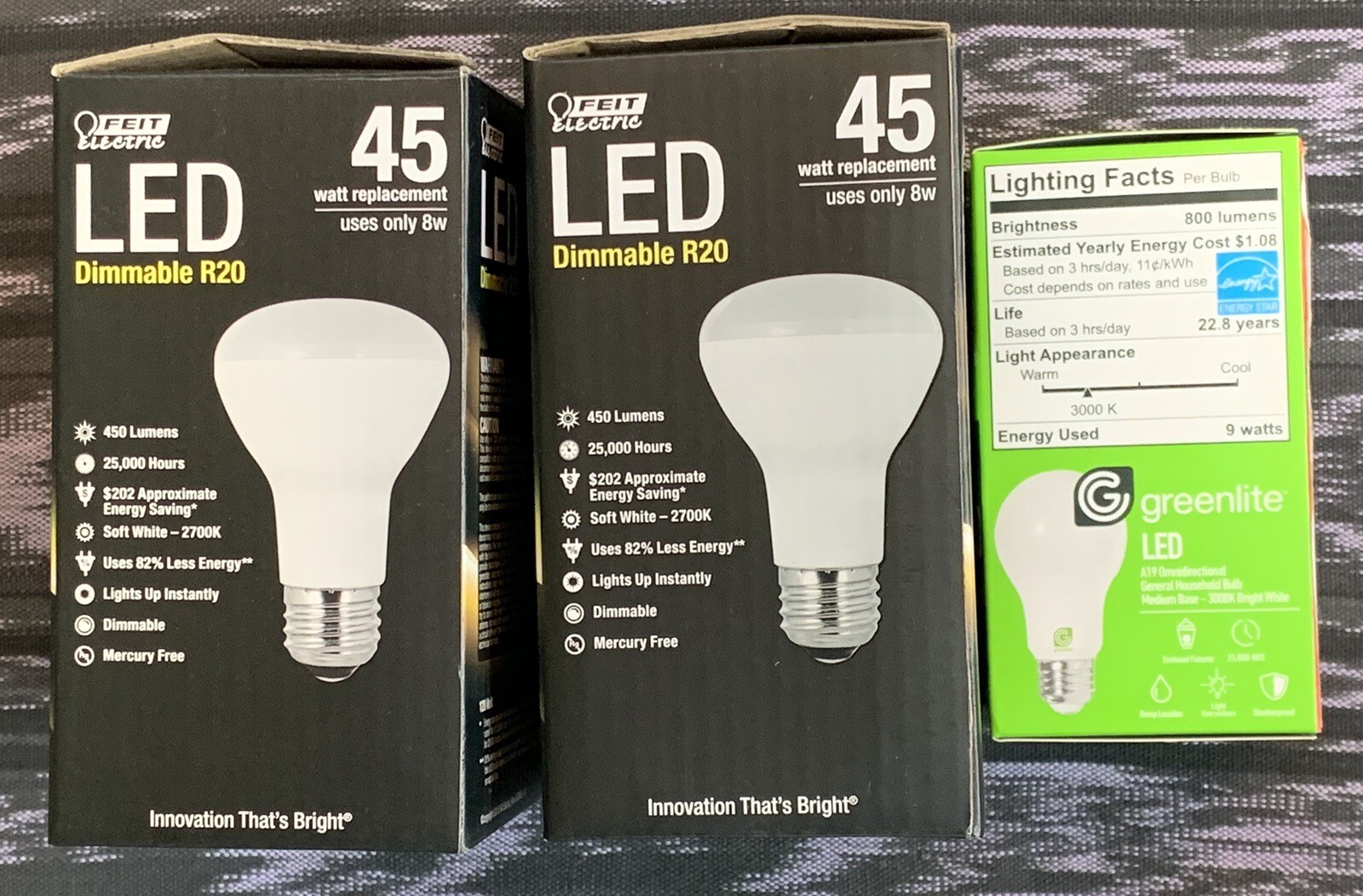 Lot New 2 X 2 Pack Feit Electric Dimmable LED R20 45 Watt Soft White & 60 Watt