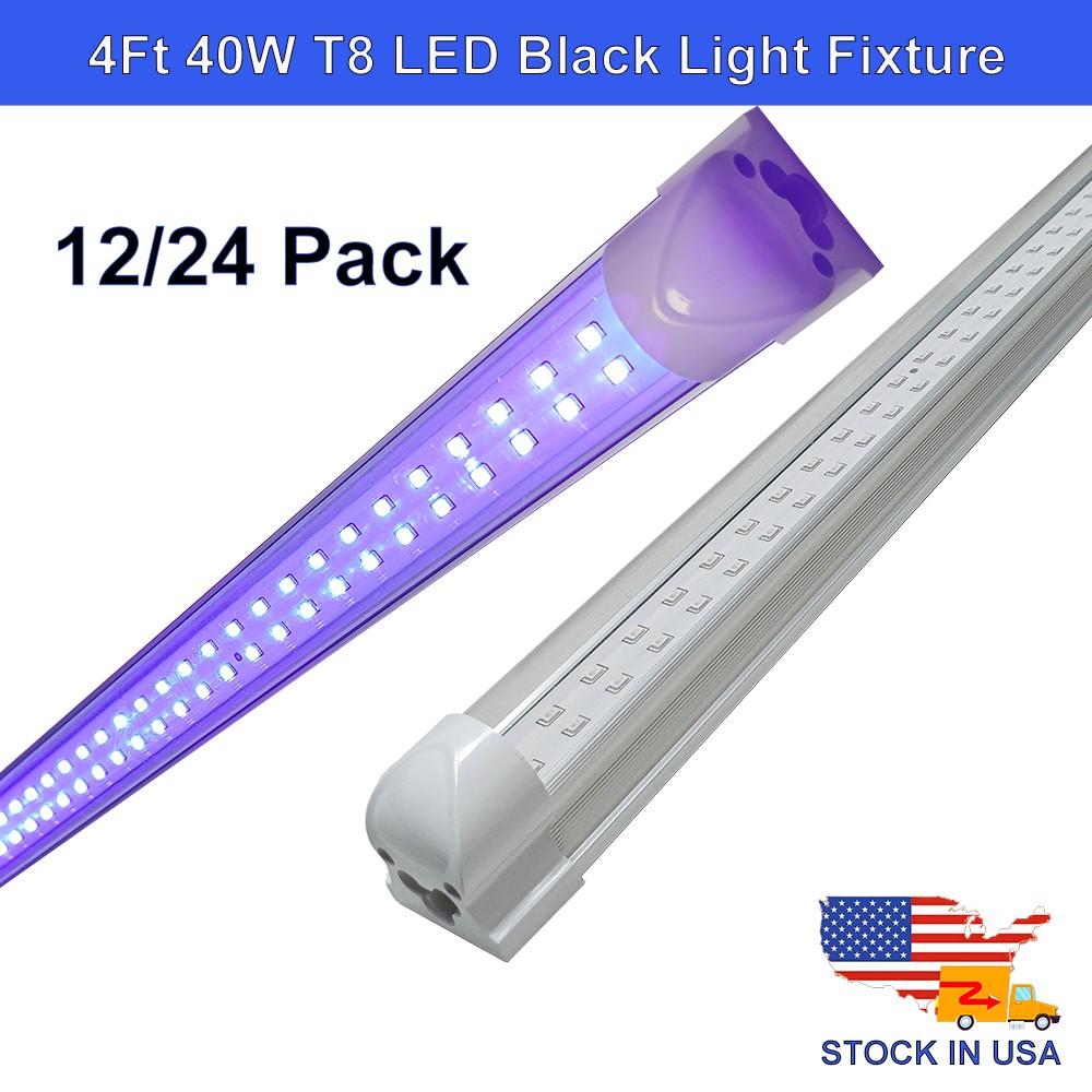12 or 24 Pack 4FT UV Led Black Light Bar + 6Ft Power Cord with On/off Switch