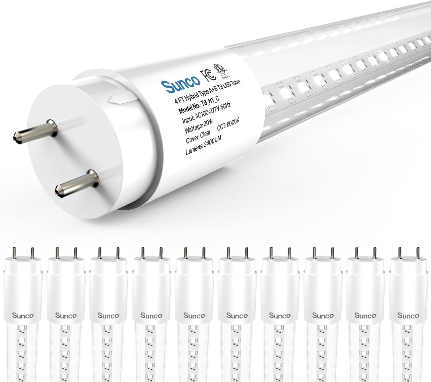 Sunco 10 Pack T8 LED Bulbs 4 Foot, 48 Inch Tube Light Bulbs Fluorescent Replacem