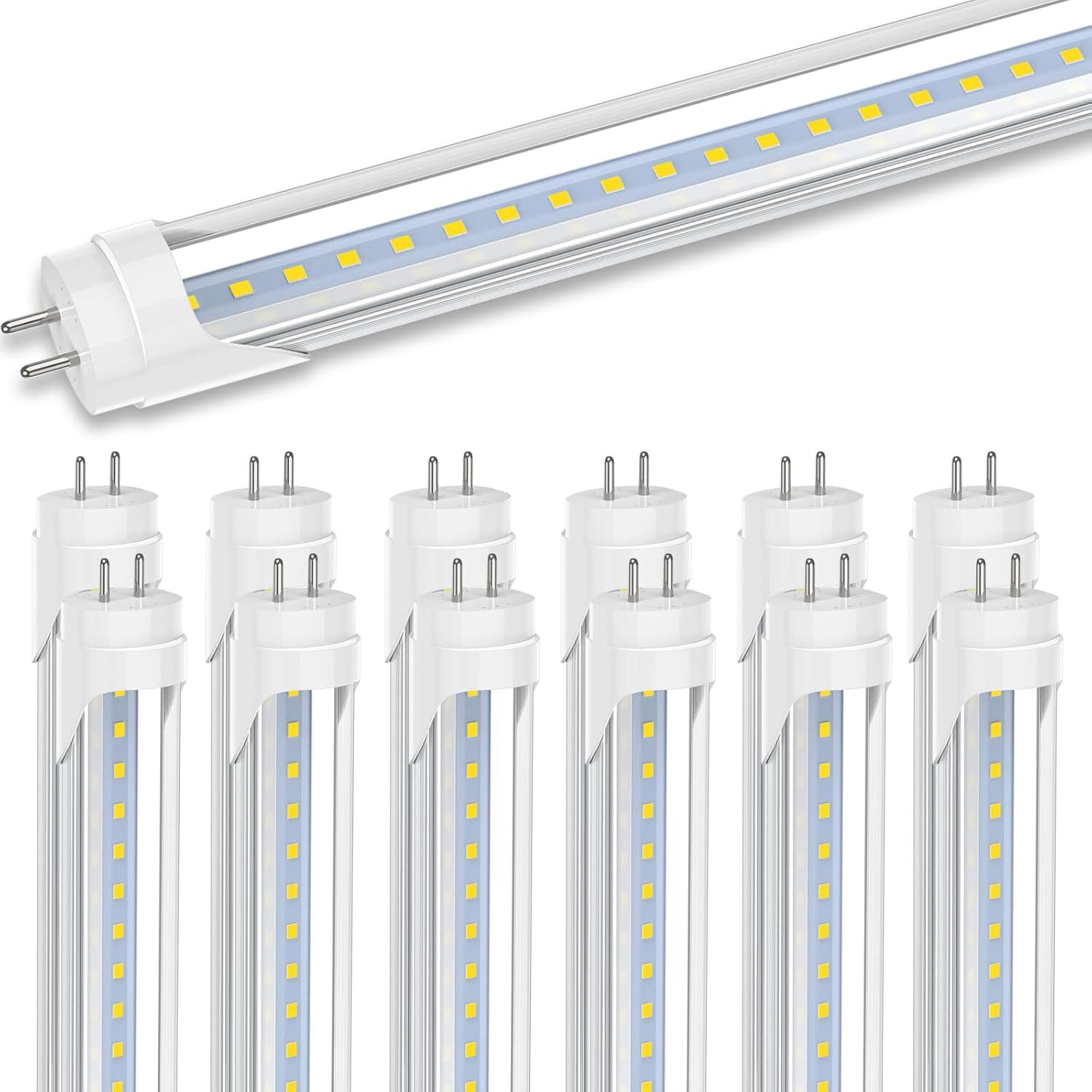 12 Pack T8 2FT LED Tube Light Bulbs G13 Bi-Pin 12W Dual End Powered 1400LM 6000K