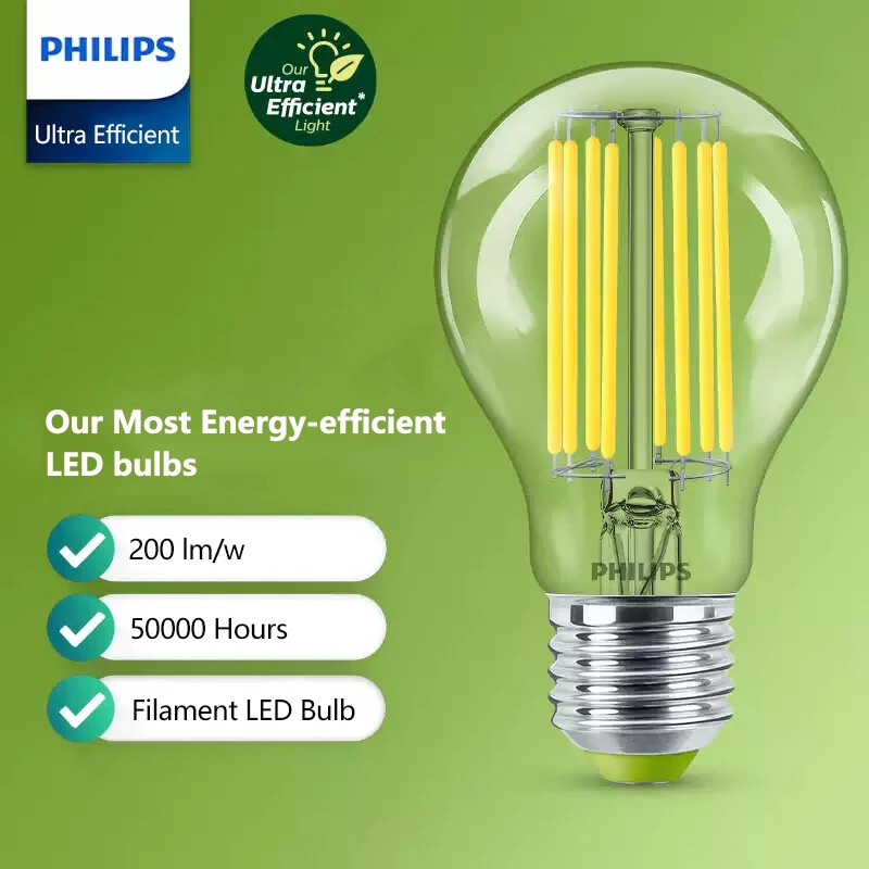 Philips LED Filament E27 Bulb 2.5W 4W Clear A60 Lamp Glass LED 3000K 4000K 6500K