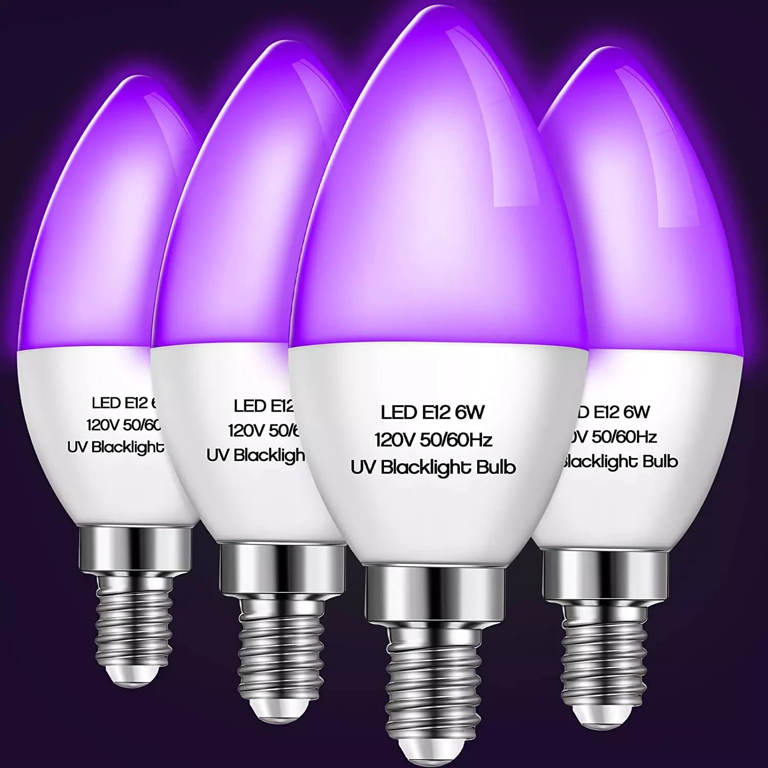 4 Pieces LED Black Light Bulb 6W E12 Base Blacklight Candle Bulb Glow